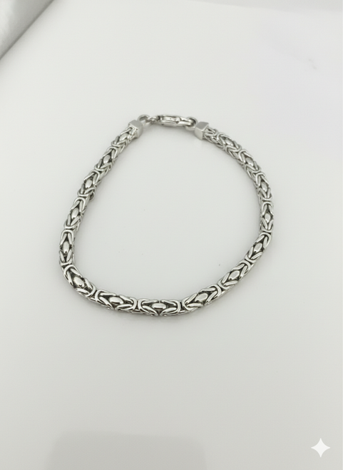 925 Sterling Silver Byzantine Bracelet 9" Rhodium Finished for Man