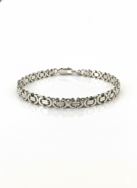 Men\'s 925Chic Sterling Silver Byzantine Flat Bracelet 9\" Rhodium Finished  shown in flat surface
