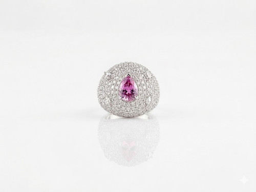 Sterling Silver Natural Rose Quartz semi precious ring Rhodium Elegant Luxury