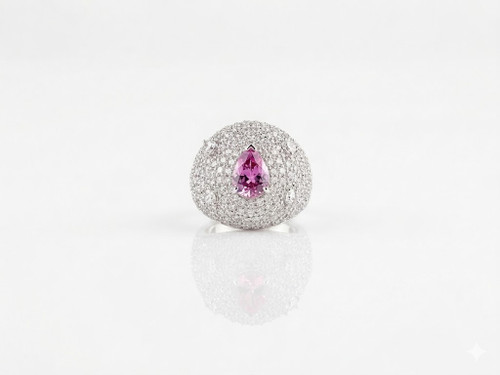 925Chic Sterling Silver Natural Rose Quartz semi precious ring Rhodium Elegant Luxury