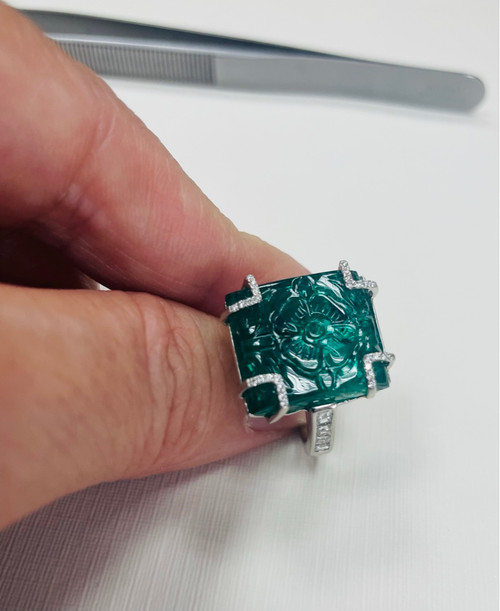 platinum zambian emerald diamond ring 14.68 carat