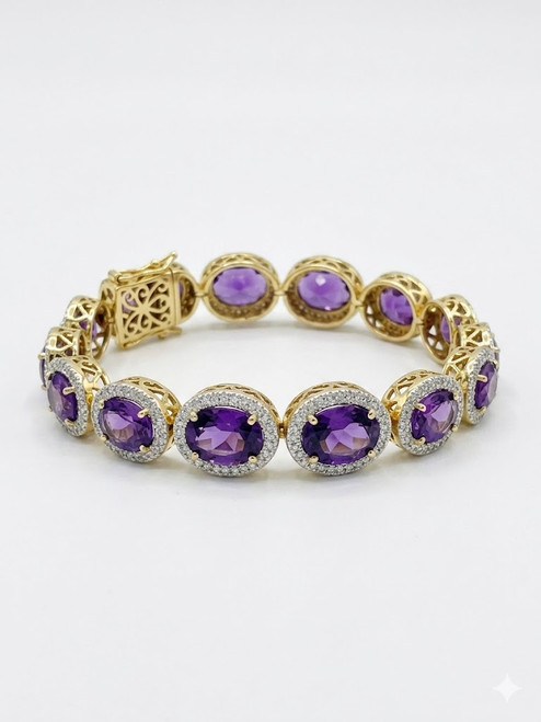 14k yellow gold amethyst and diamond tennis bracelet luxury design