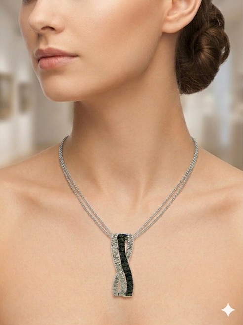 Elegant model wearing a 925 Chic black and white diamond serpentine necklace.