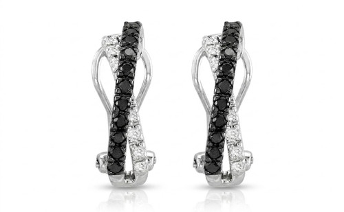 front-facing high-resolution shot of Éclat X crossover earrings in 14K gold with black and white diamond pavé