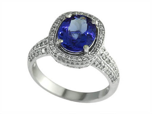 EFFY Midnight Aura 14K white gold oval blue sapphire and diamond halo ring.