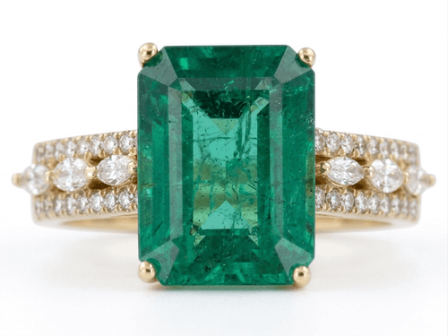 EFFY Sovereign 14K yellow gold 3.86 CT emerald-cut natural emerald and diamond ring.