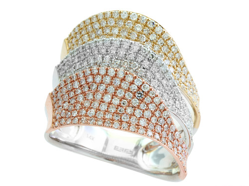Effy Trio 14k tri-color gold ring featuring 1.17ct of overlapping pavé diamond waves in an intricate crossover knot design