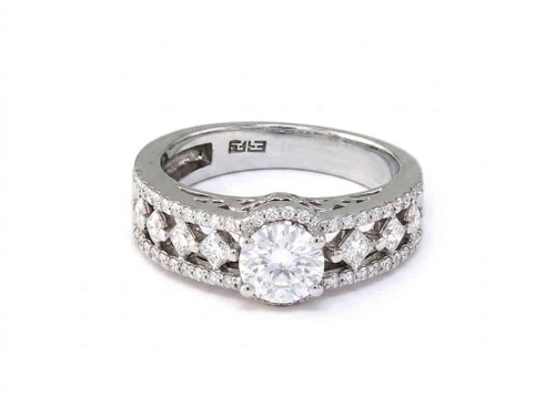 Front view of EFFY 14K white gold round diamond rose-cut engagement ring