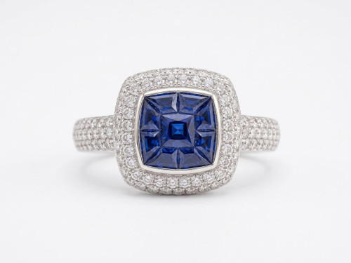 EFFY 14K white gold oval blue sapphire and diamond halo split-shank ring