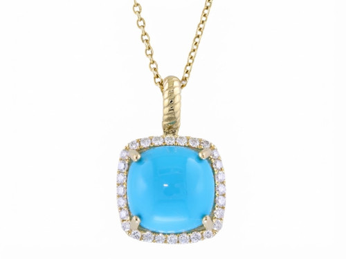 14K Yellow Gold EFFY Turquoise & Diamond Cushion Pendant (1.35 TCW)Atelier Gems