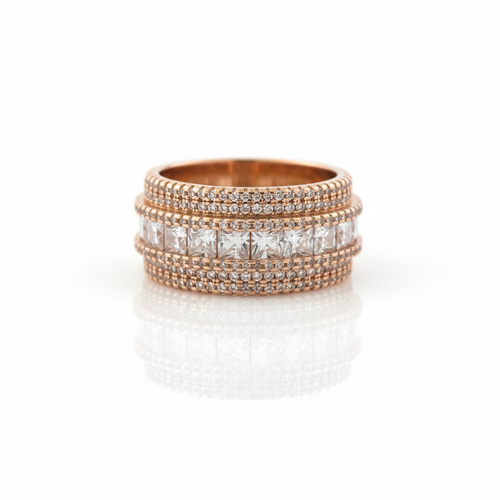 Atelier Gems 925 sterling silver rose gold tone CZ band ring rhodium finish elegant jewelry