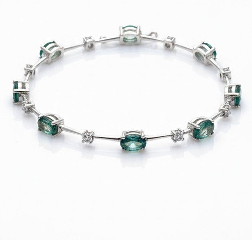 925Chic sterling silver natural chrome diopside bracelet 7 inch rhodium finish gemstone jewelry