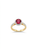 close up of spinel gemstone with diamond accents in gold ring