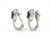 The earrings feature a unique criss-cross design with pavé-set black stones in the center and white stones on the outer band