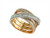 EFFY 14k rose and white gold interlocking multi row crossover diamond ring with baguettes.