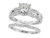 EFFY 1.57 CTW diamond halo split-shank bridal set in 14K white gold with matching contoured wedding band.