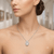 EFFY 14K white gold pear-shaped diamond halo pendant necklace worn on a model