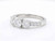 Side profile of EFFY 14K white gold three-stone diamond anniversary ring with pavé shank