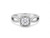 Front-facing horizontal view of EFFY round diamond halo ring with split twist shank on a pure white background.