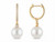 Side view of EFFY 14K yellow gold pearl and diamond drop earrings showing the hinged closure