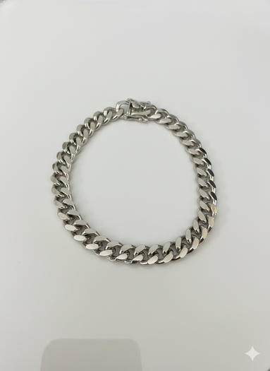 men\'s 925 Sterling Silver Cuban Bracelet 9\" Rhodium Finished shown on flat surface Father\'s Day