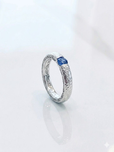 Sterling Silver Genuine Natural Tanzanite Ring Rhodium-Finished modern silver ring