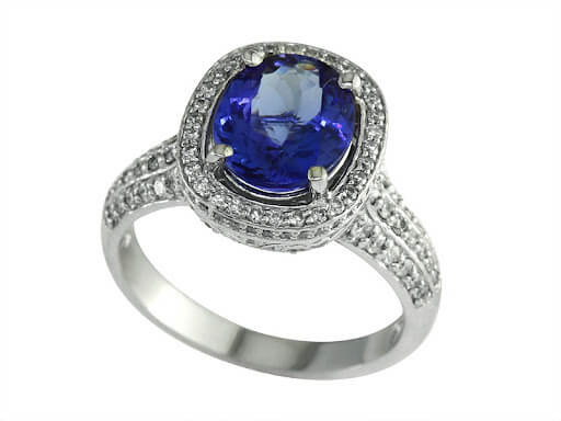 EFFY Midnight Aura 14K white gold oval blue sapphire and diamond halo ring.