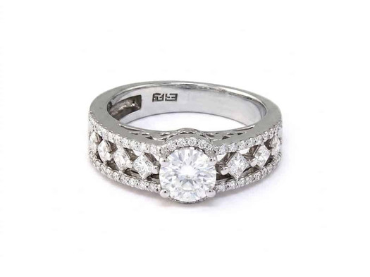 Front view of EFFY 14K white gold round diamond rose-cut engagement ring