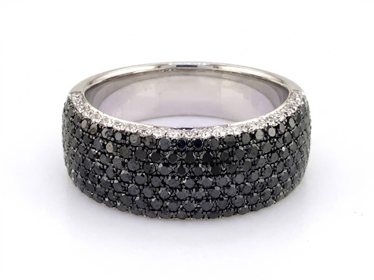 Front view of EFFY 14K white gold pavé black and white diamond eternity band