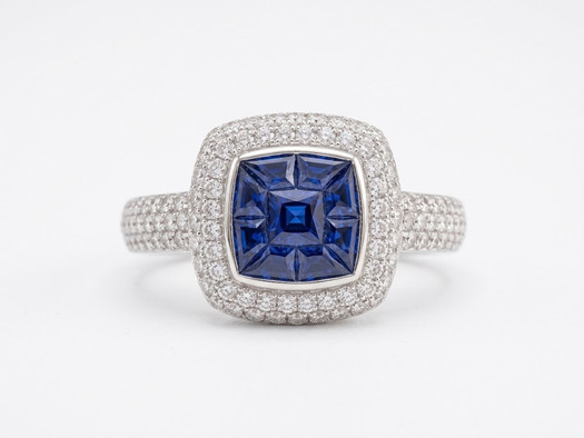 EFFY 14K white gold oval blue sapphire and diamond halo split-shank ring