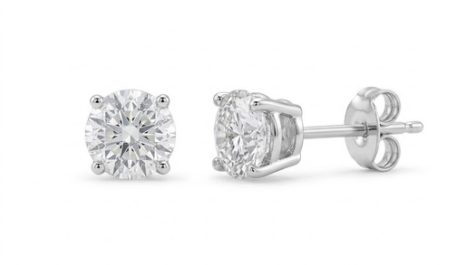 EFFY 14K white gold 0.78 CTW diamond stud earrings front and side view