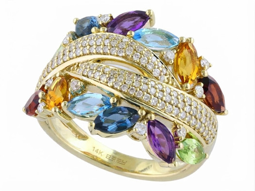EFFY 14K Yellow Gold Multi-Gemstone and Diamond Statement Ring Isolated on White Background