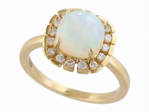 14K yellow gold EFFY Ethiopian opal and diamond ring, front view