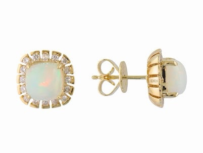 Side view of EFFY 14K yellow gold opal earrings showing the push back closure
