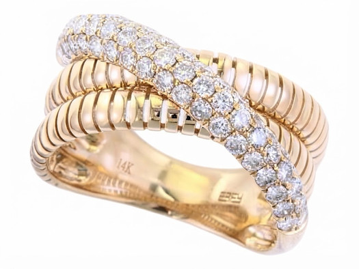 EFFY 14K yellow gold diamond ring on a pure white background, showcasing detailed angles