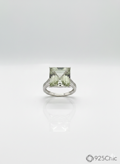 Atelier Gems sterling silver natural green quartz ring rhodium finish gemstone jewelry