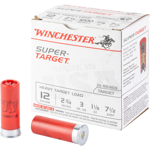 Winchester Ammunition Super Target Heavy Target Load 12 GA Shotshell 2.75" #7.5, 1 1/8 oz - 25 Round Box