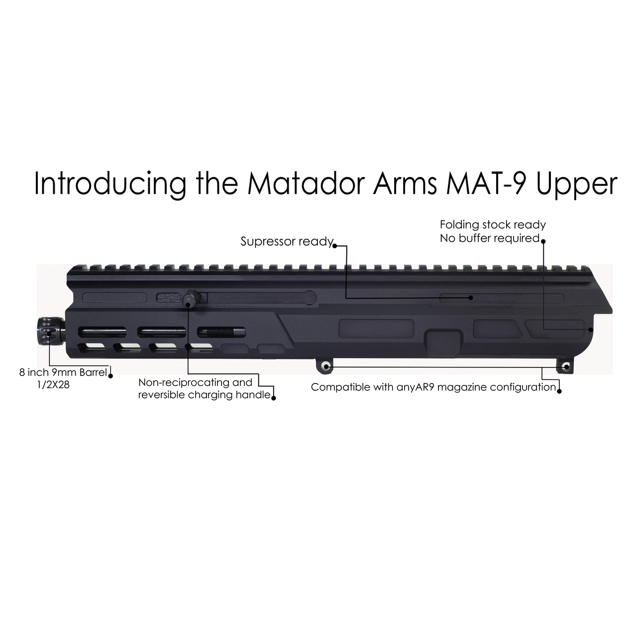 Matador MAT-9 Bufferless 9mm Roller Delayed Complete Upper - Black