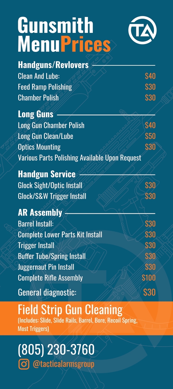 GunSmith Menu Prices