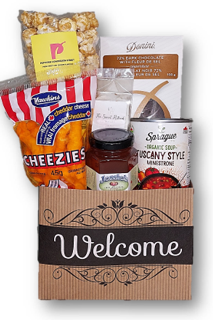 A sampling of foods from Belleville, Quinte West, Stirling, Brighton and Prince Edward County.  This basket is perfect for the local resident or those arriving new to the area with maple syrup, jam, chocolate and snacks.