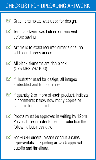 CHECKLIST FOR UPLOADING ARTWORK