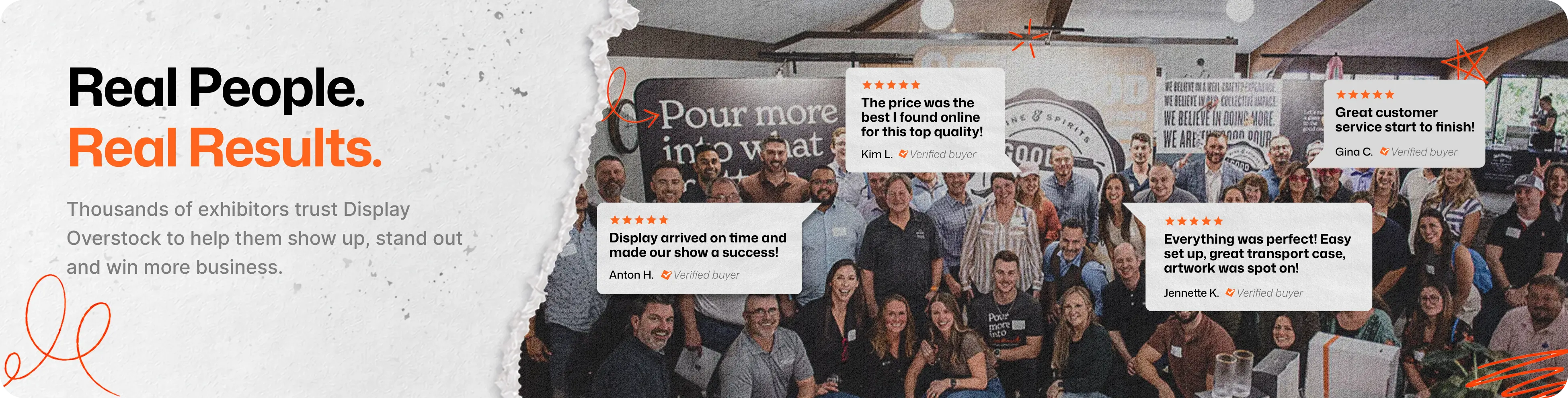 Real People. Real Results. Thousands of exhibitors trust Display Overstock to help them show up, stand out and win more business.