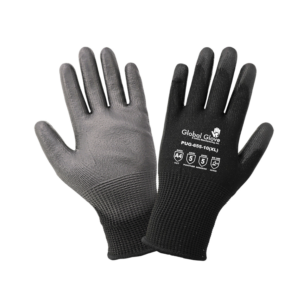 Smooth Polyurethane-Coated Black Seamless HPPE Cut, Abrasion, and Puncture  Resistant Gloves - PUG-655