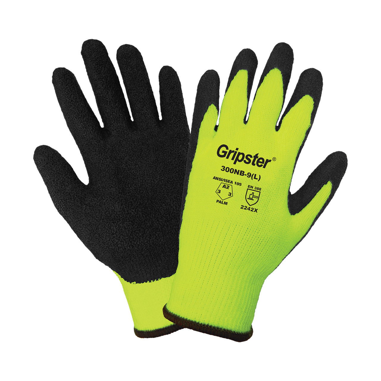 Gripster® Cut, Abrasion, and Puncture Resistant High-Visibility Etched  Rubber-Coated Palm Gloves - 300NB