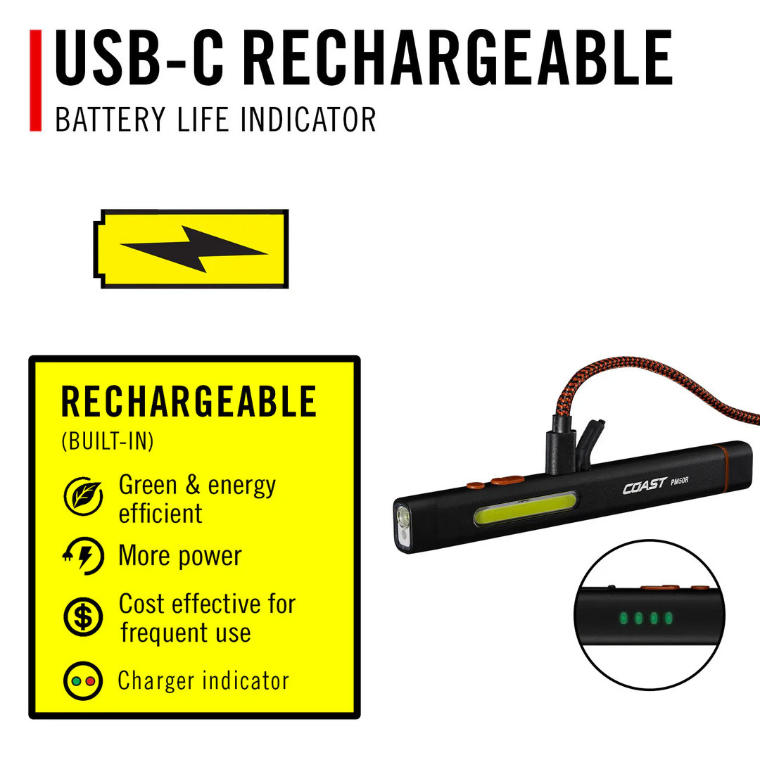 COAST PM50R Rechargeable Dual Beam Work Light Laser Inspection COB