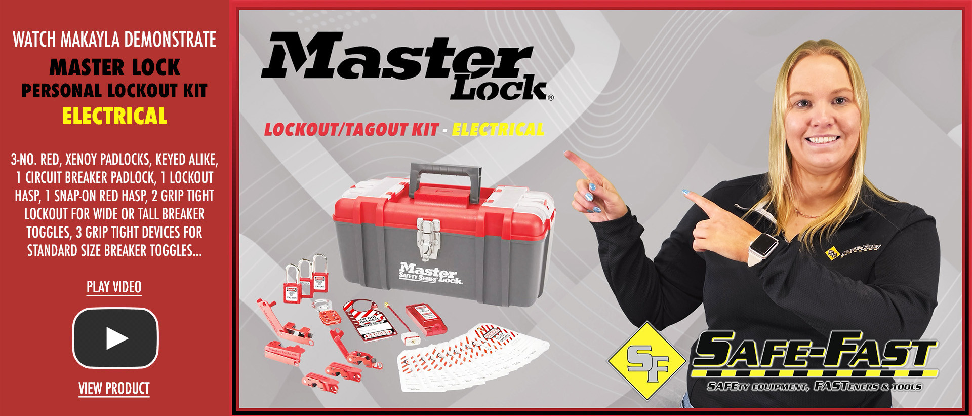 Makayla points out the features of the popular Master Lock Personal Lockout Kit