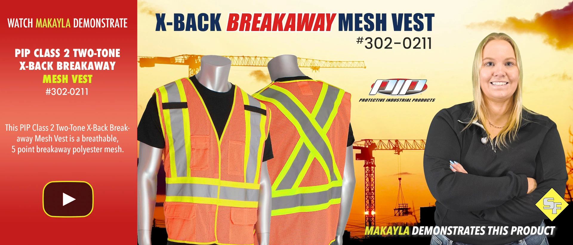 Watch Makayla demonstrate the PIP X-Back Breakaway Vest