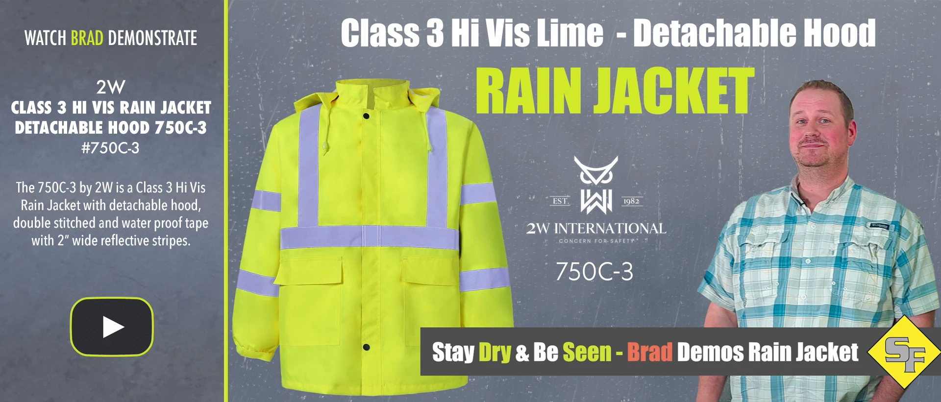 Brad features the 2W Class 3 Hi Vis Rain Jacket Detachable Hood 750C-3