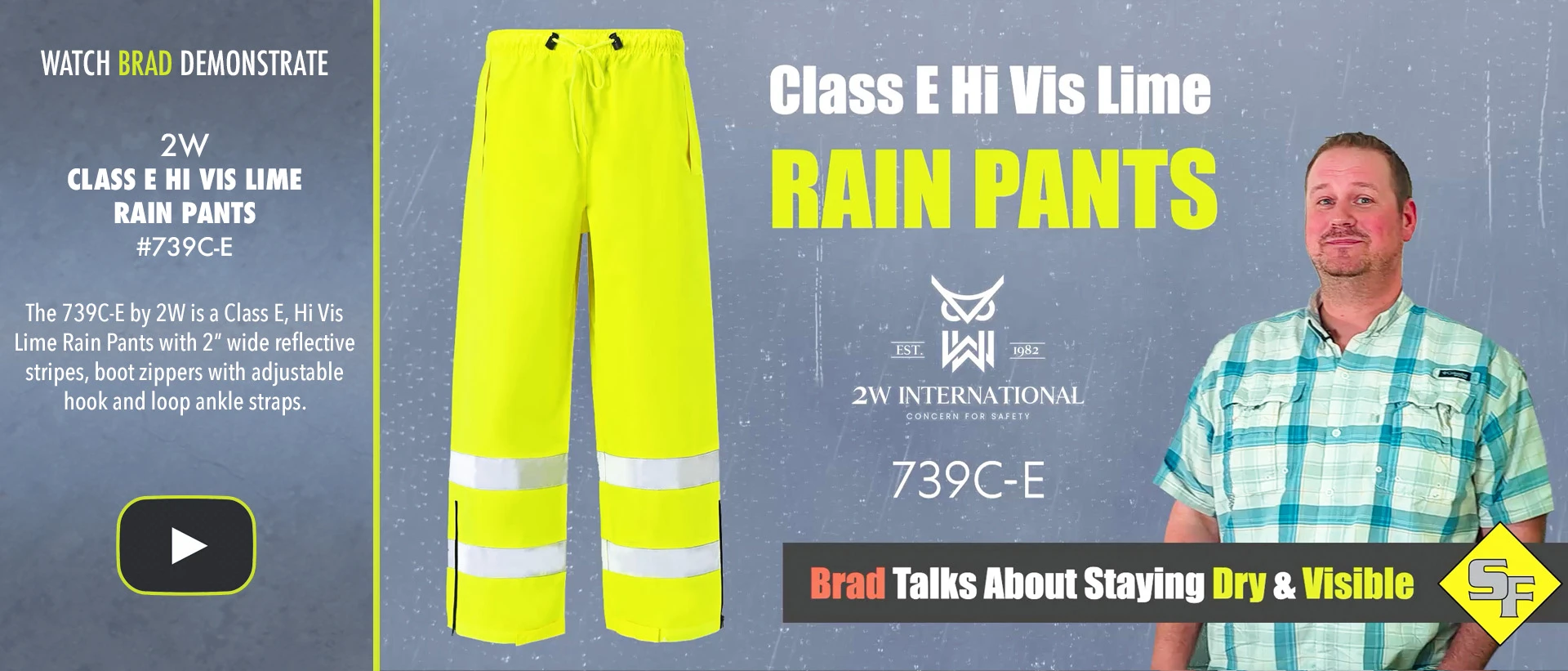 Brad demos the 2W Class E Hi Vis Lime Rain Pants 739C-E