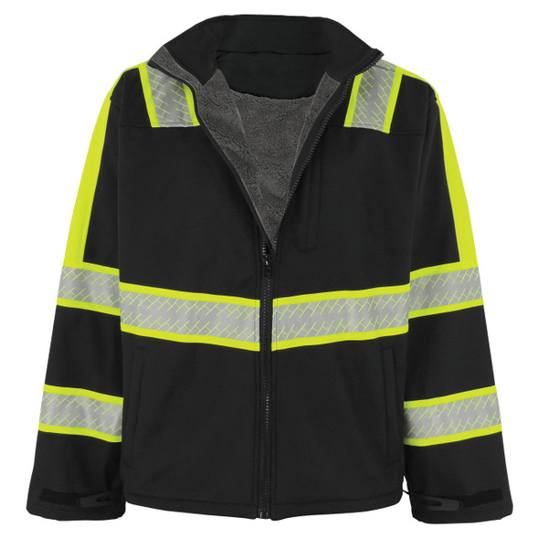 Premium Enhanced Visibility Black Sherpa-Lined Softshell Jacket - EV-SJ1